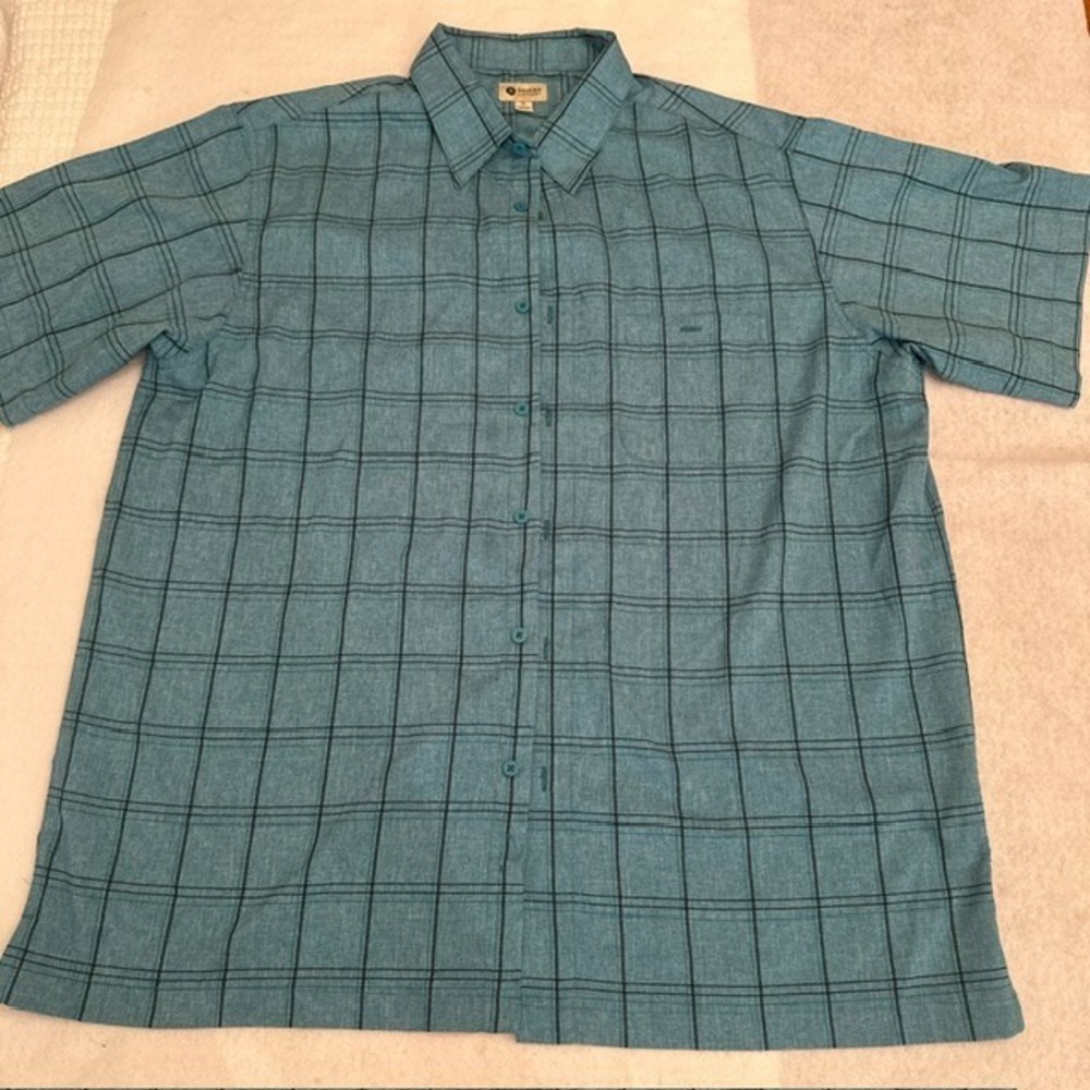 Haggar Short Sleeve Plaid Button Down Shirt Mens Blue XL Classic Casual Work